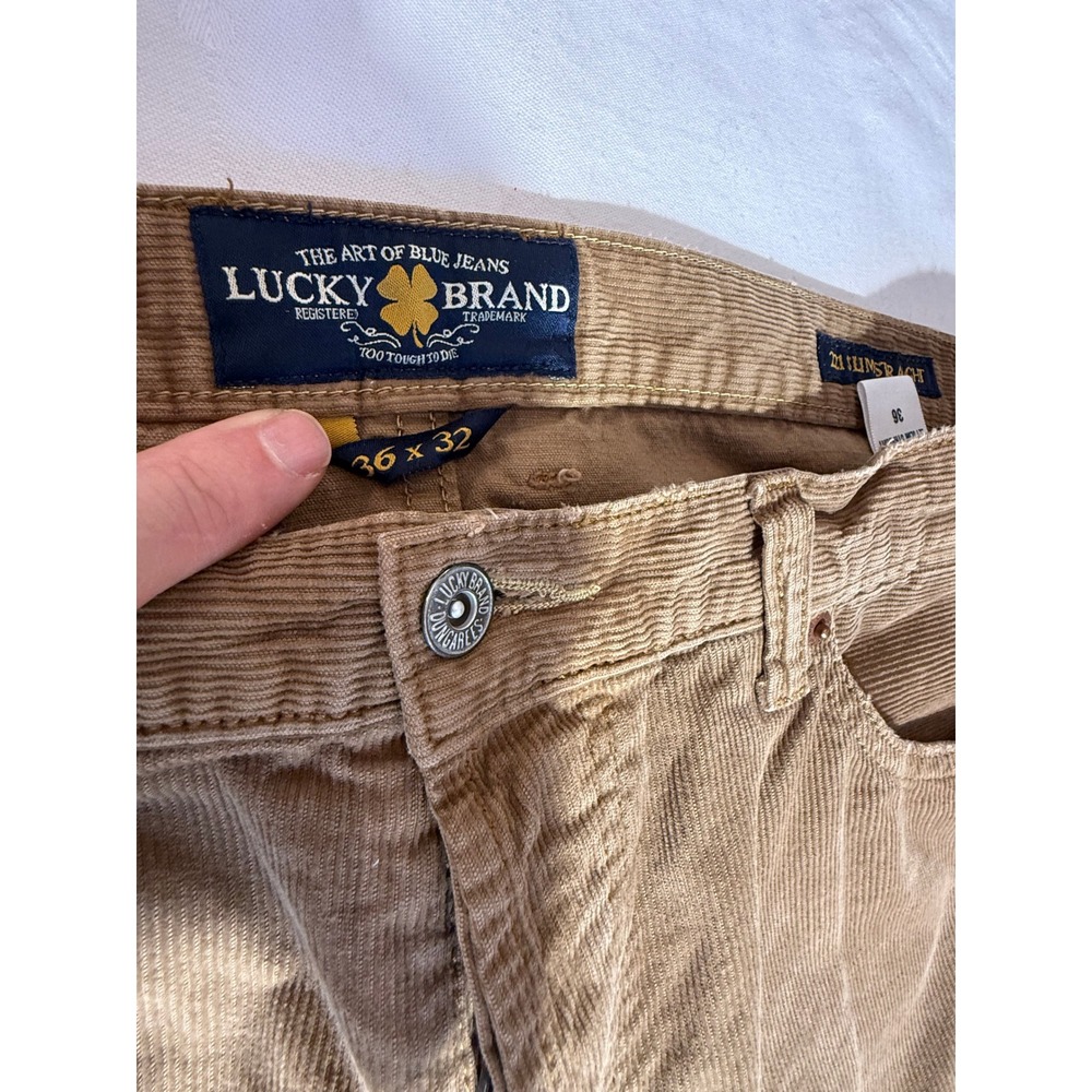 Lucky Brand 221 Slim Straight Corduroy Pants Mens 36x32 Tan Khaki Cotton